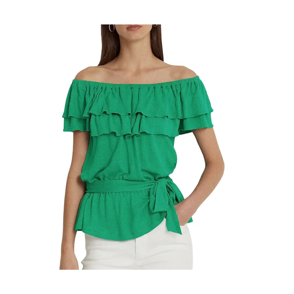 Ralph Lauren Women's Jersey Off-the-Shoulder Top Palm Leaf Size S 13818